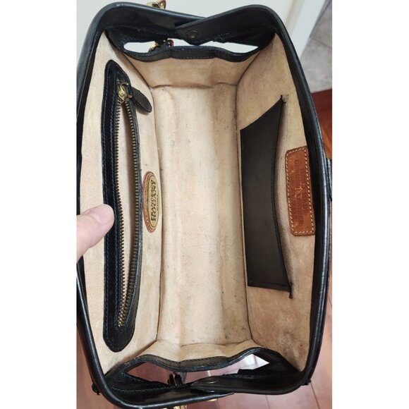 Francesco Rogani Black Leather Structured Handbag Gold Hardware Top Handle - Picture 12 of 16